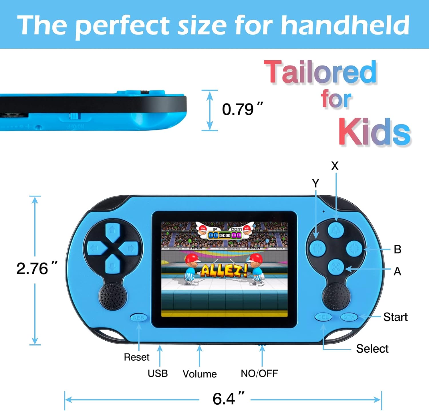 Handheld Game for Kids Adults, 3.0'' Large Screen Preloaded 230 HD Classic Retro Video Games with USB Rechargeable Battery & 3 Game Cartridges for Birthday Gift for Kids 4-12 (Blue)