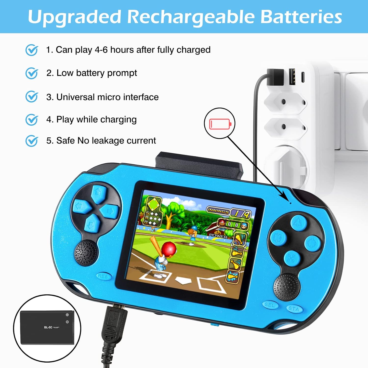 Handheld Game for Kids Adults, 3.0'' Large Screen Preloaded 230 HD Classic Retro Video Games with USB Rechargeable Battery & 3 Game Cartridges for Birthday Gift for Kids 4-12 (Blue)