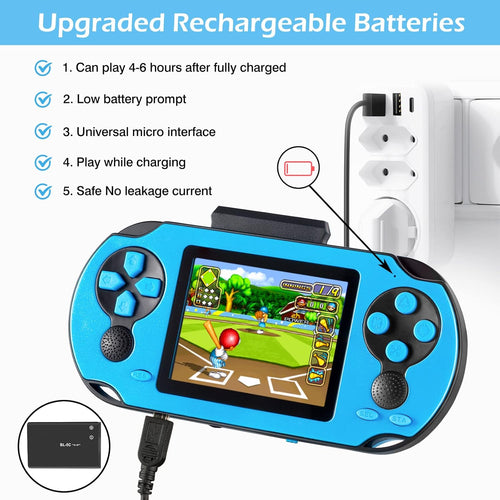 Handheld Game for Kids Adults, 3.0'' Large Screen Preloaded 230 HD Classic Retro Video Games with USB Rechargeable Battery & 3 Game Cartridges for Birthday Gift for Kids 4-12 (Blue)