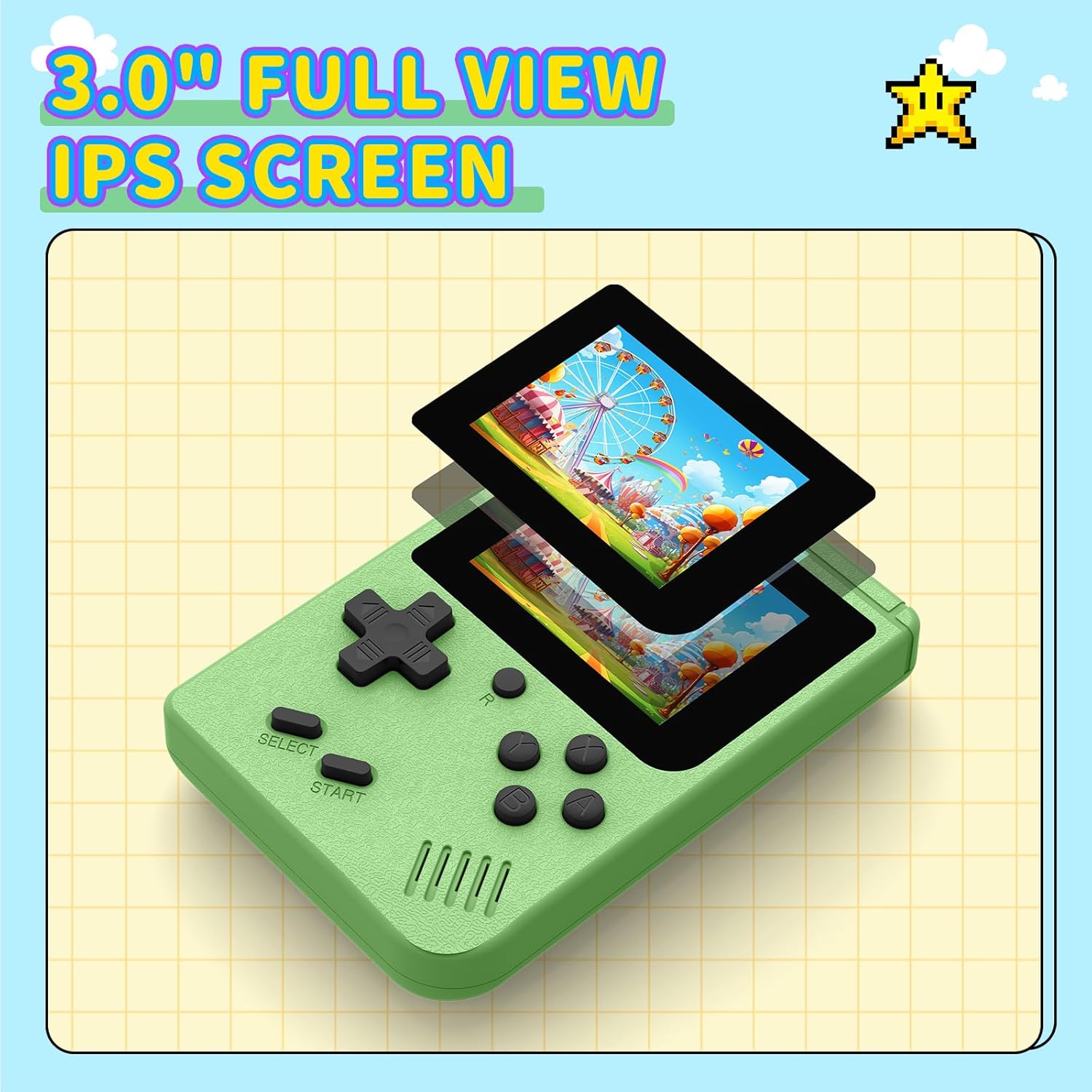 Retro Handheld Games Console Built-in 400 Video Games, Portable Handheld Emulator with 3.0 Inch Screen, Mini Travel Retro Gaming Consle (Green)