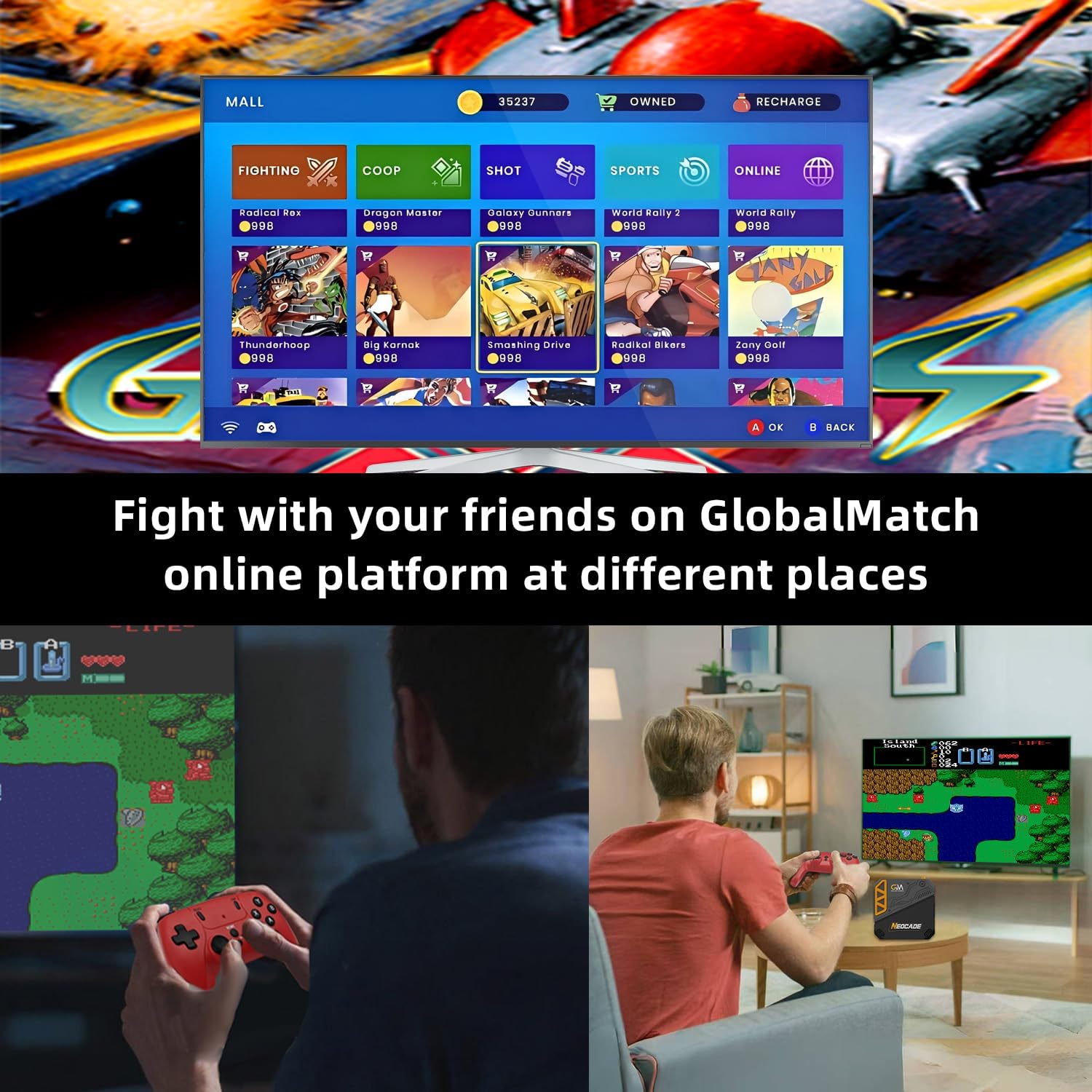 Retro Gaming Console, 30 Classic Licensed Games,Android System, GlobalMatch Online Gaming Platform, Dual 2.4G Wireless Controllers, Plug & Play TV Game Stick for Boys Girls Adults