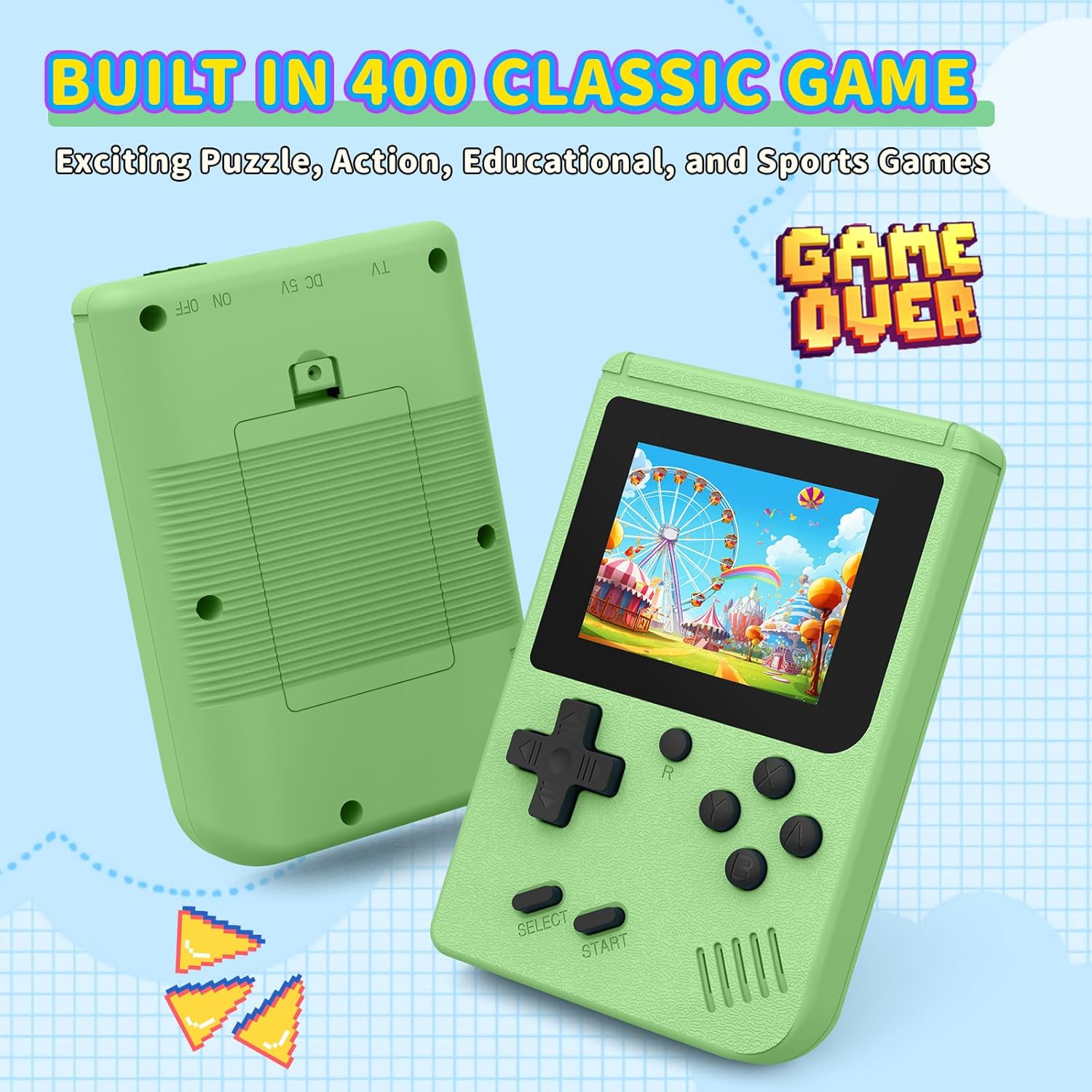 Retro Handheld Games Console Built-in 400 Video Games, Portable Handheld Emulator with 3.0 Inch Screen, Mini Travel Retro Gaming Consle (Green)