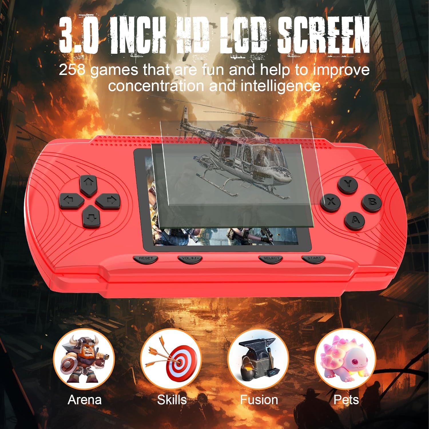 Retro Handheld Game for Boys Girls-Classic 258 Video Games with Rechargeable Battery, 3.0" LCD Screen Portable Gaming Player Plug & Play Video Games, Electronic Gift for Birthday Xmas