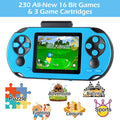 Handheld Game for Kids Adults, 3.0'' Large Screen Preloaded 230 HD Classic Retro Video Games with USB Rechargeable Battery & 3 Game Cartridges for Birthday Gift for Kids 4-12 (Blue)