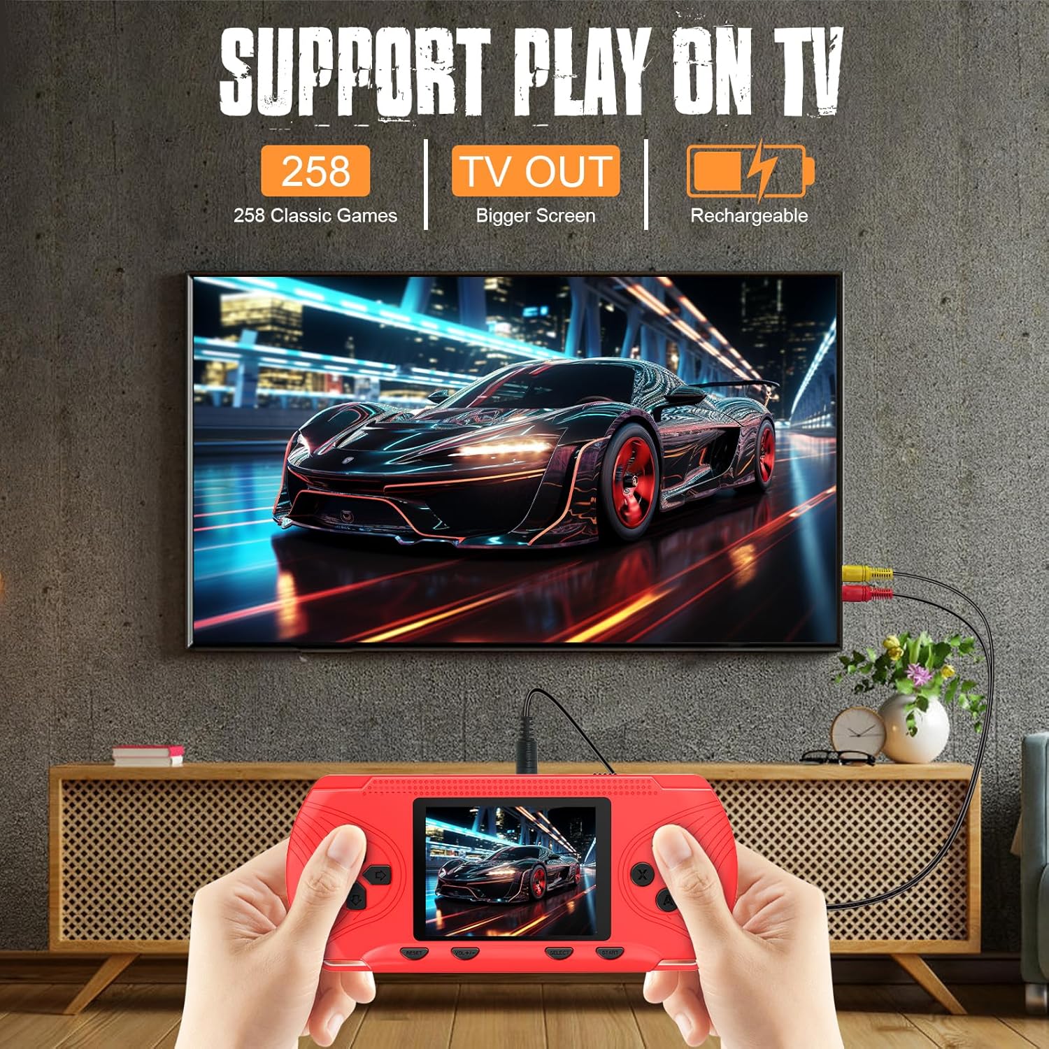 Retro Handheld Game for Boys Girls-Classic 258 Video Games with Rechargeable Battery, 3.0" LCD Screen Portable Gaming Player Plug & Play Video Games, Electronic Gift for Birthday Xmas
