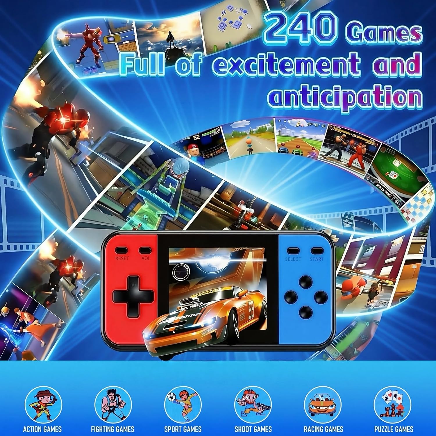 Retro Handheld Game Console, 240 Classic Retro Video Games Preloaded for Kids, Portable Gaming Player with Rechargeable Battery, 3.0" LCD Screen, Pocket Player Travel Games Arcade